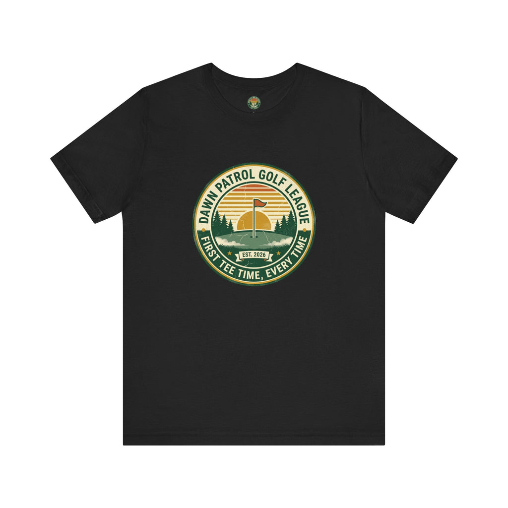 Dawn Patrol Golf League Badge Tee — Sunrise Crest