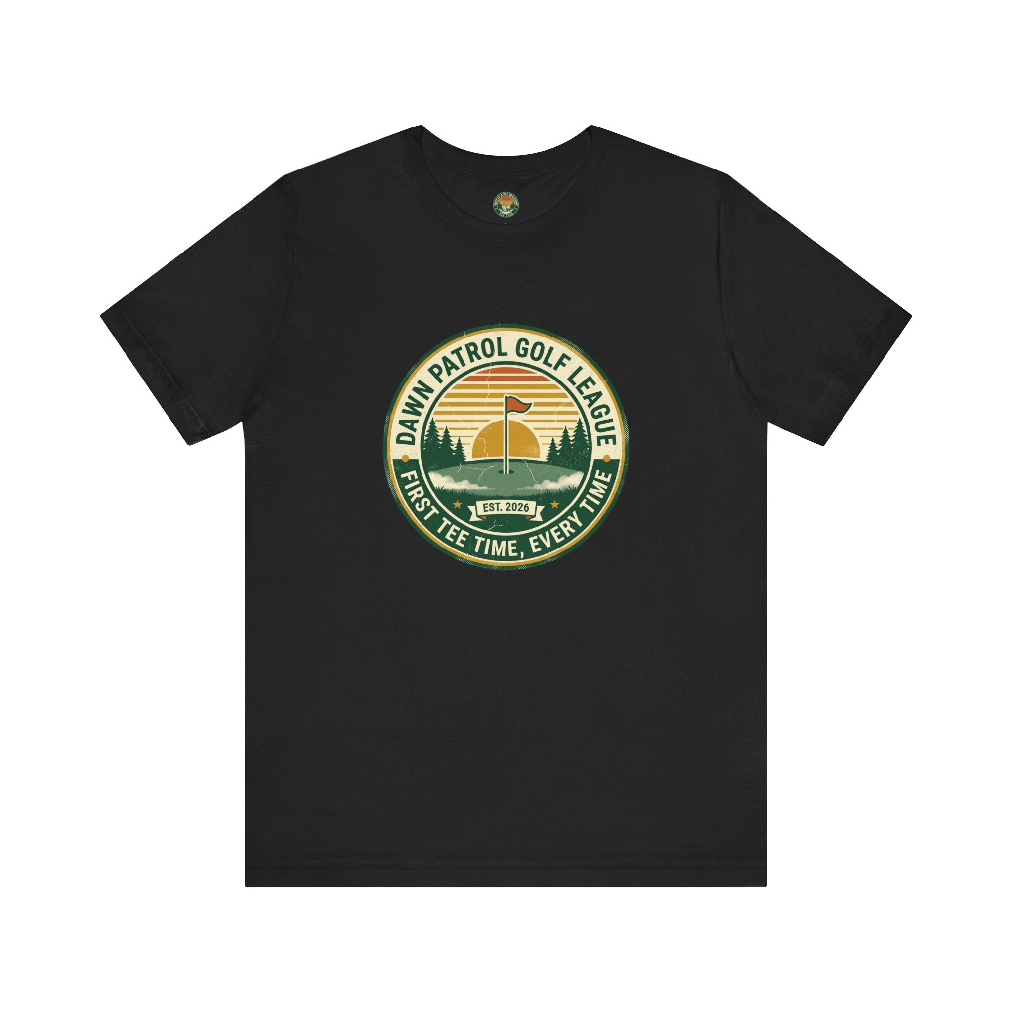 Dawn Patrol Golf League Badge Tee — Sunrise Crest