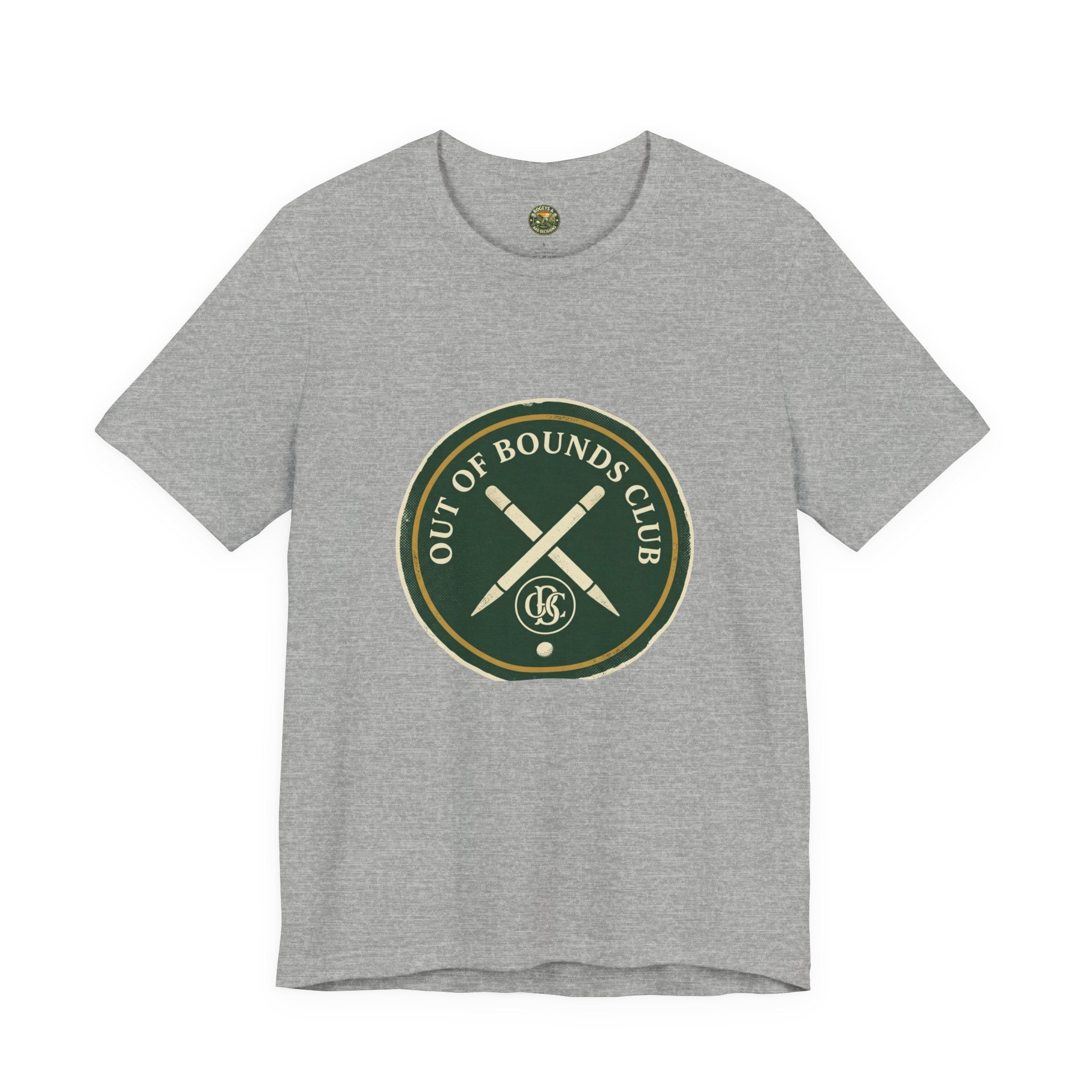 OBC heraldic golf t-shirt — forest green and mustard gold
