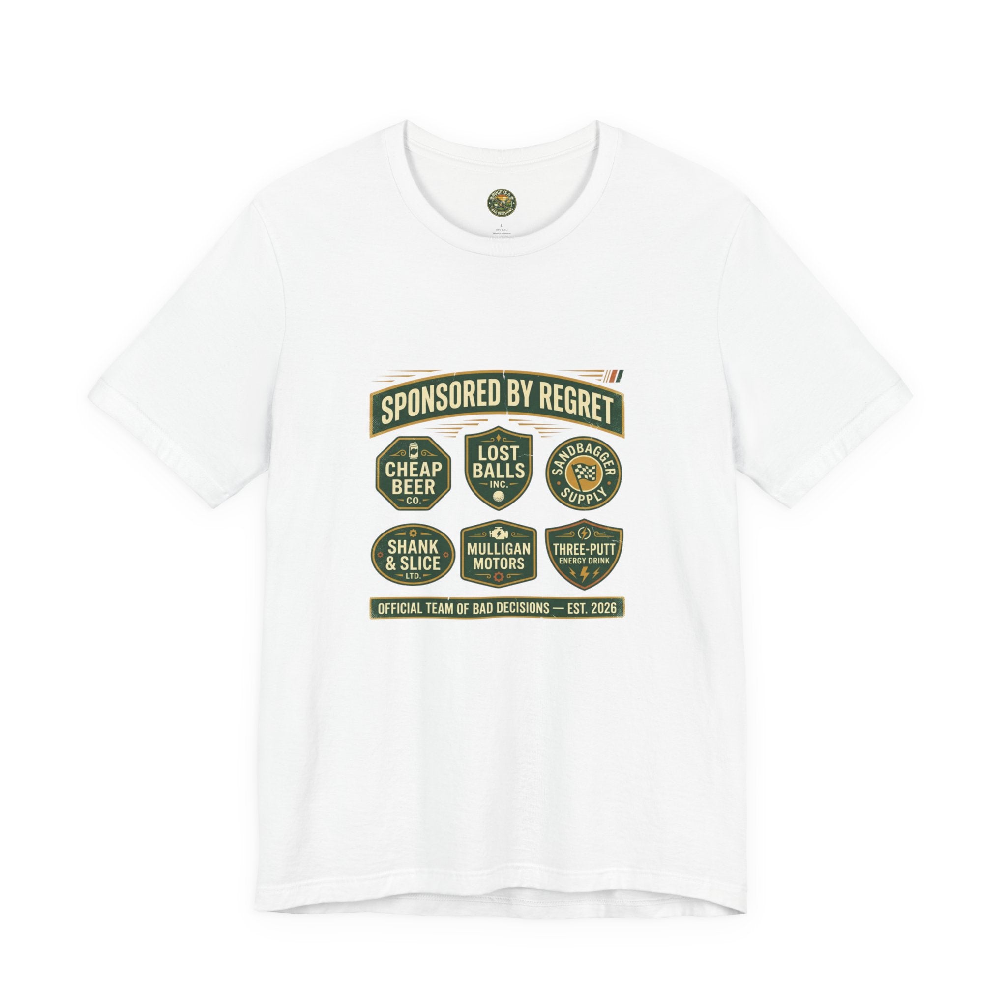 Sponsored By Regret Tee - Fake Racing Sponsor Patch