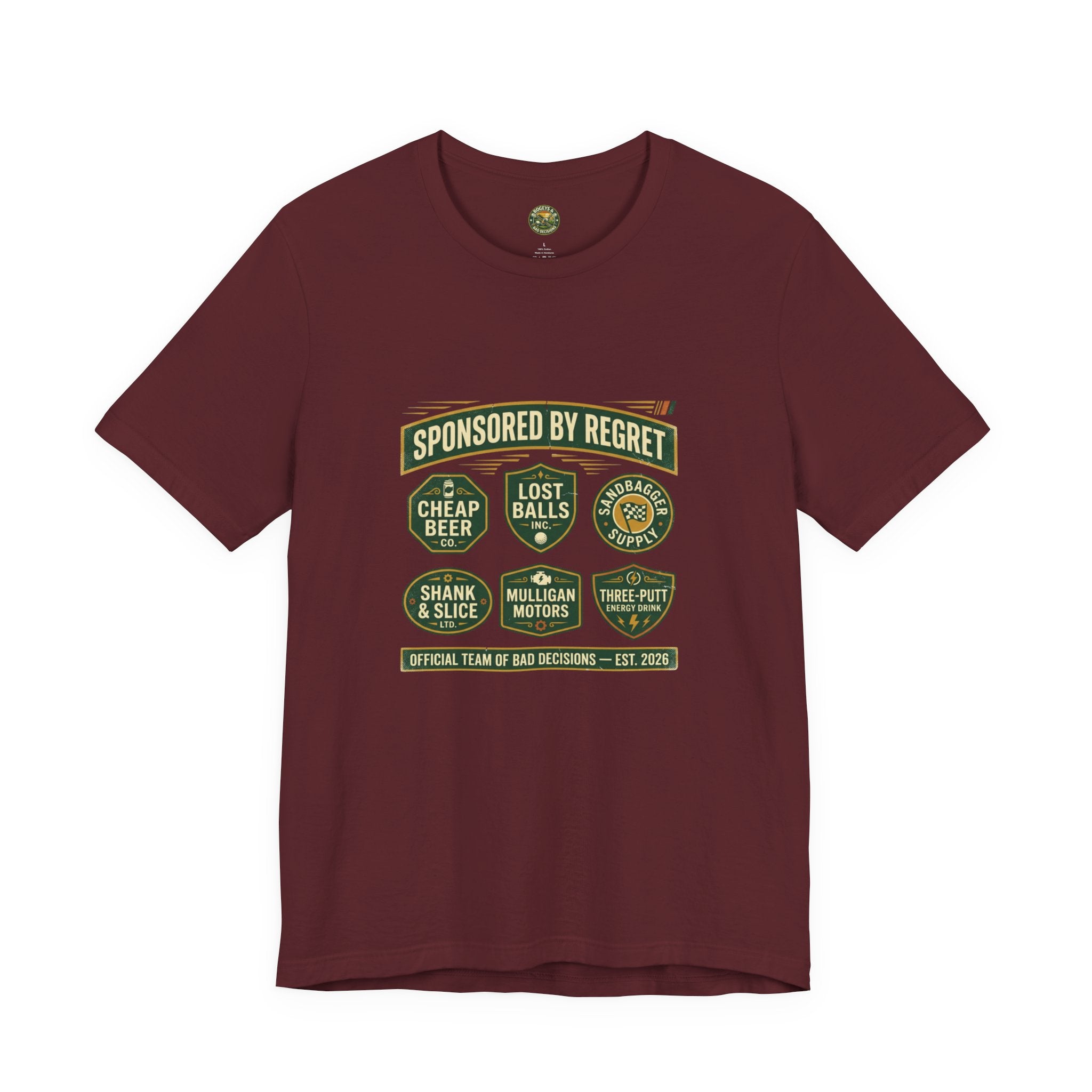 Sponsored By Regret Tee - Fake Racing Sponsor Patch