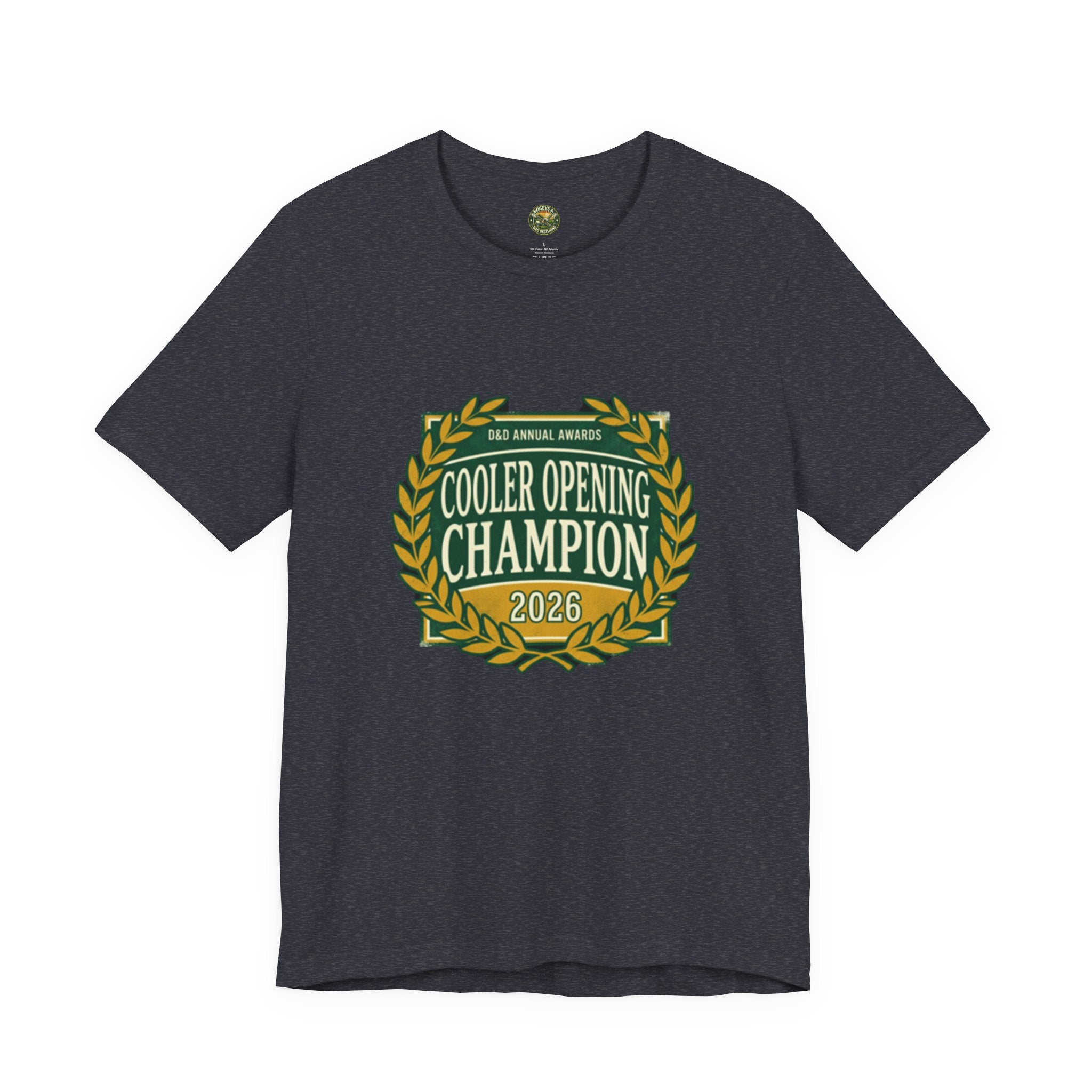 Funny golf championship parody tee — laurel wreath design