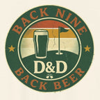 White t-shirt with a 'Back Nine D&D Back Beer' graphic on a white background