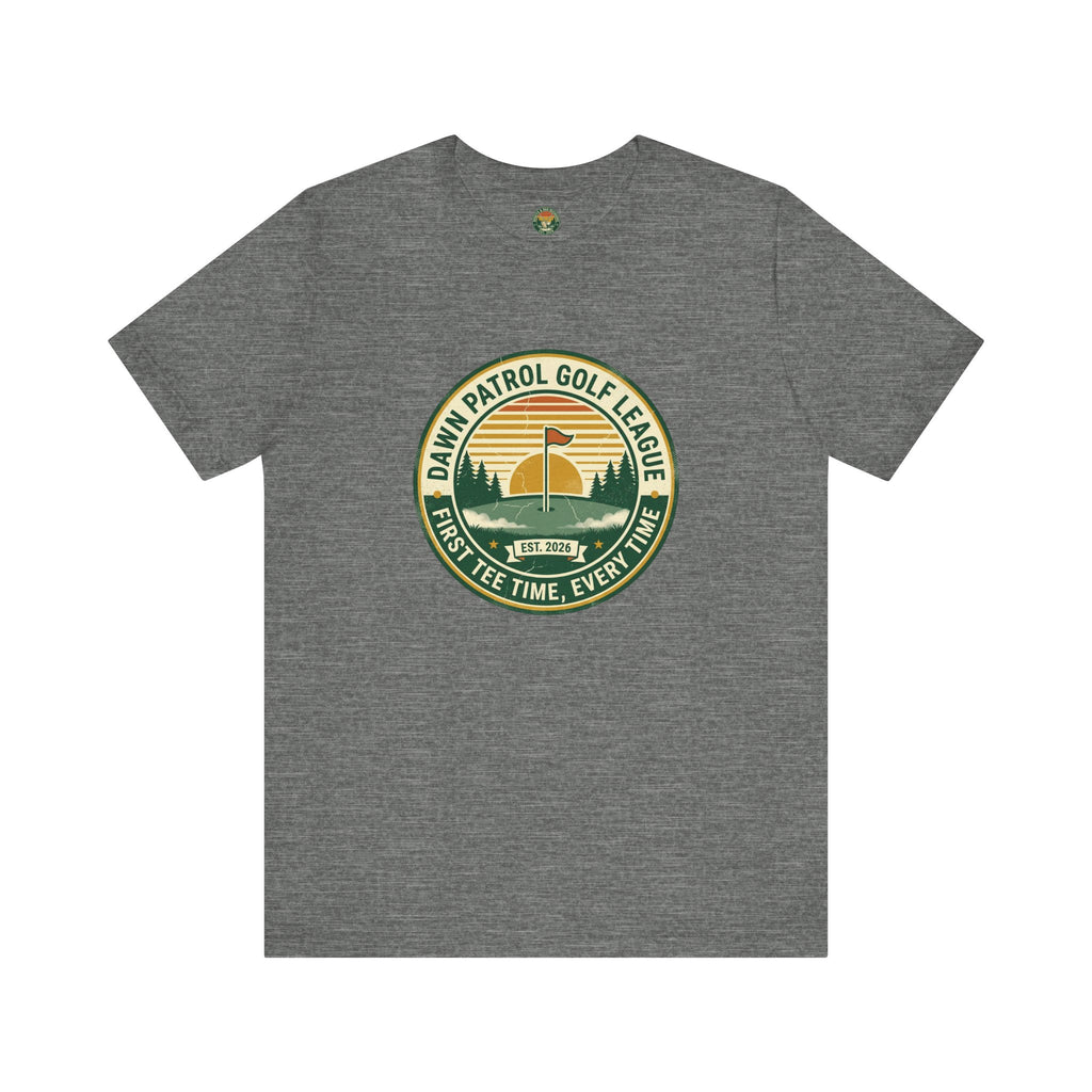 Dawn Patrol Golf League Badge Tee — Sunrise Crest