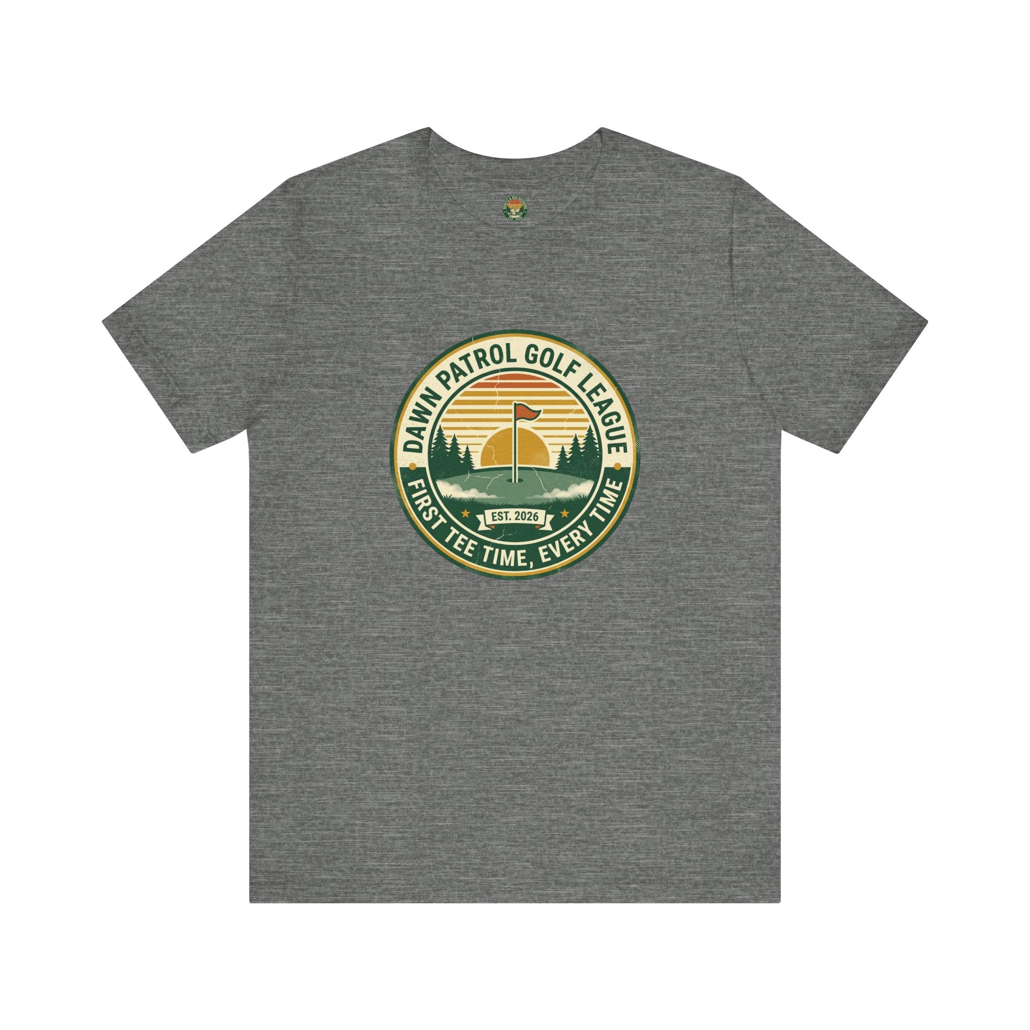 Dawn Patrol Golf League Badge Tee — Sunrise Crest