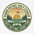 Dawn Patrol Golf League Badge Tee — Sunrise Crest