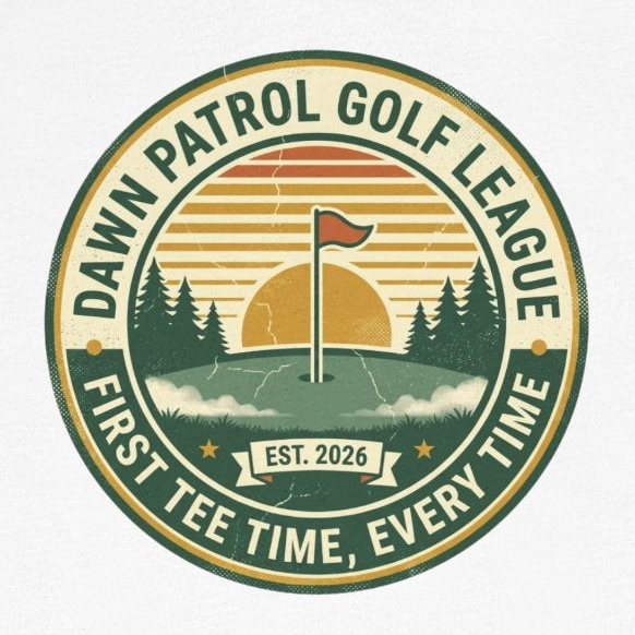 Dawn Patrol Golf League Badge Tee — Sunrise Crest