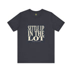 Settle Up In The Lot Tee — Golf Gambling Typography