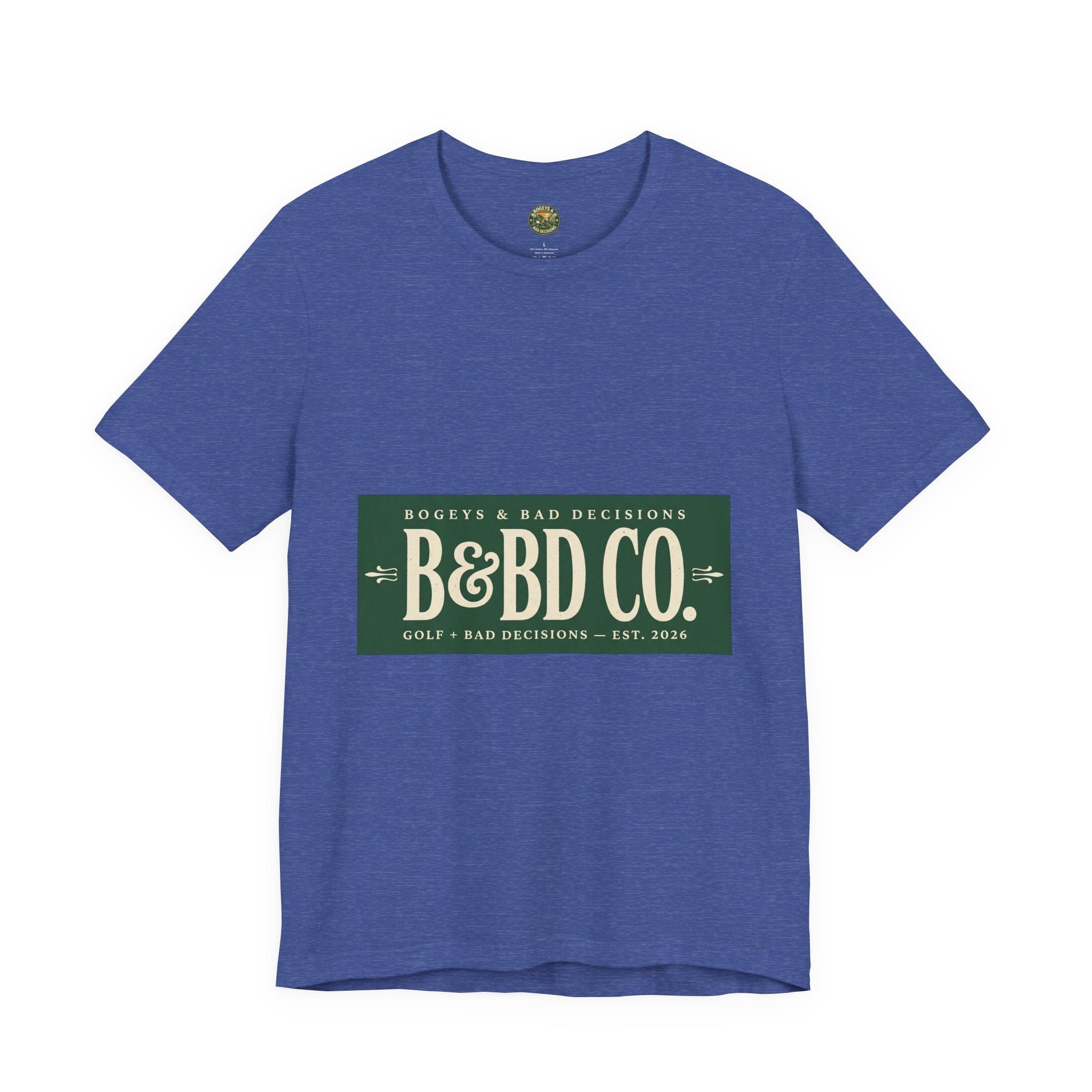 Minimal brand wordmark golf t-shirt — vintage horizontal layout