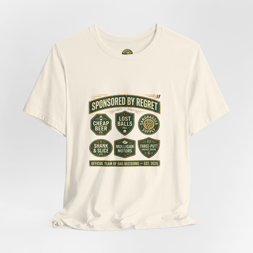 Sponsored By Regret Tee - Fake Racing Sponsor Patch