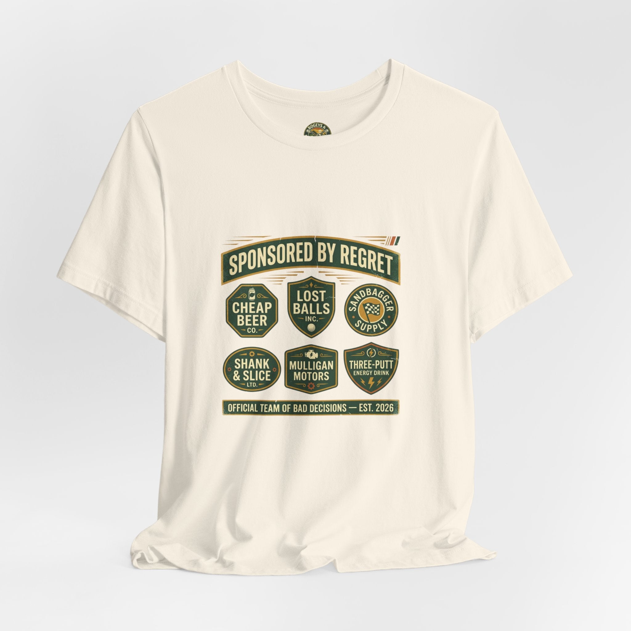 Sponsored By Regret Tee - Fake Racing Sponsor Patch
