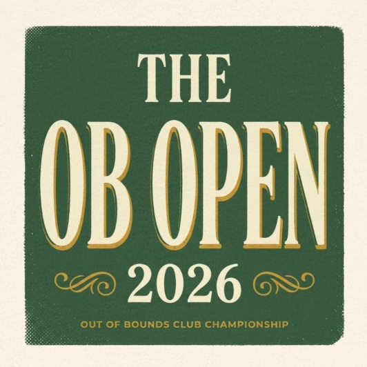 Promotional graphic for 'The OB Open 2026' with decorative text on a green background.