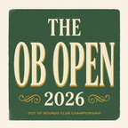 Promotional graphic for 'The OB Open 2026' with decorative text on a green background.