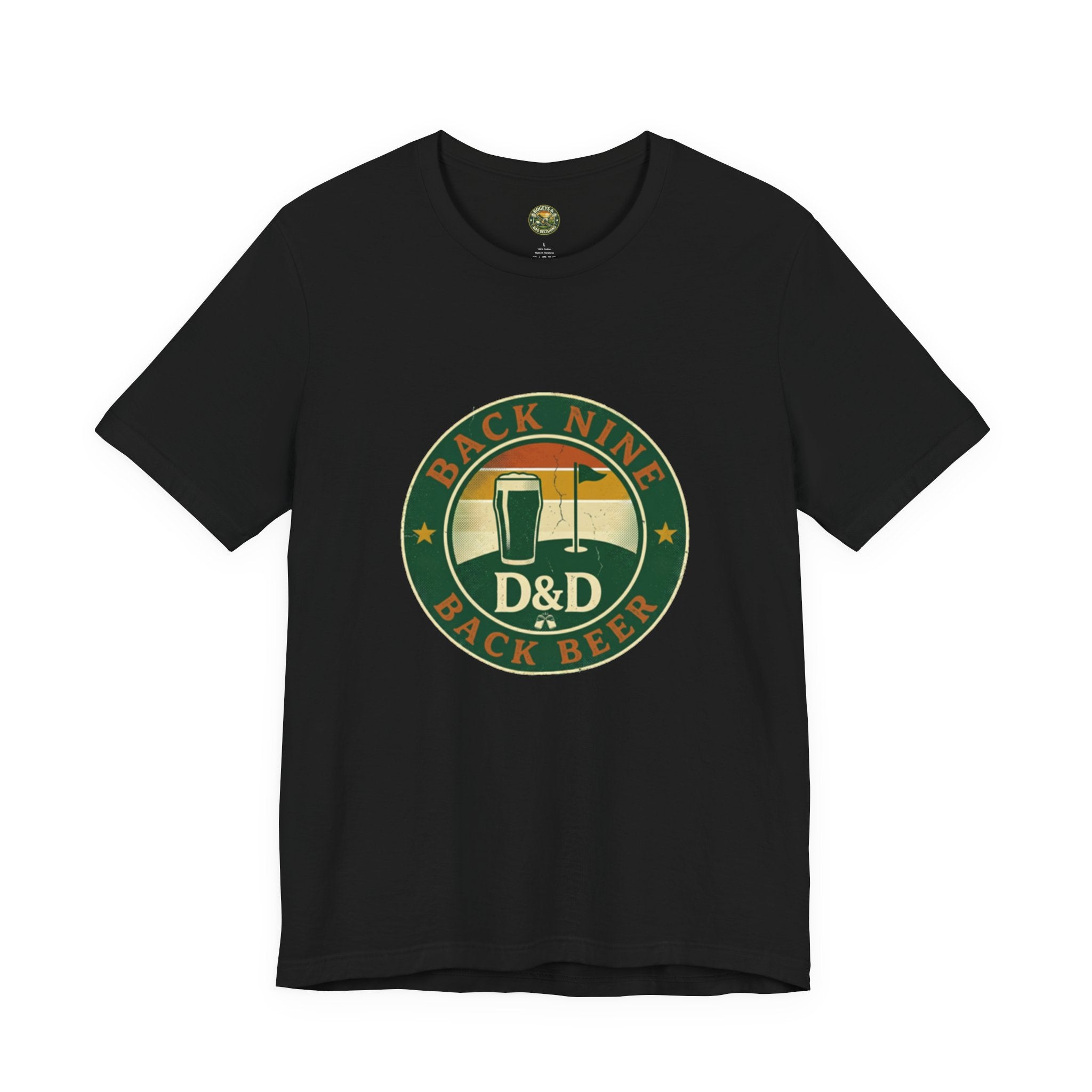 Back Nine Back Beer - Vintage Golf Sunset Badge Tee