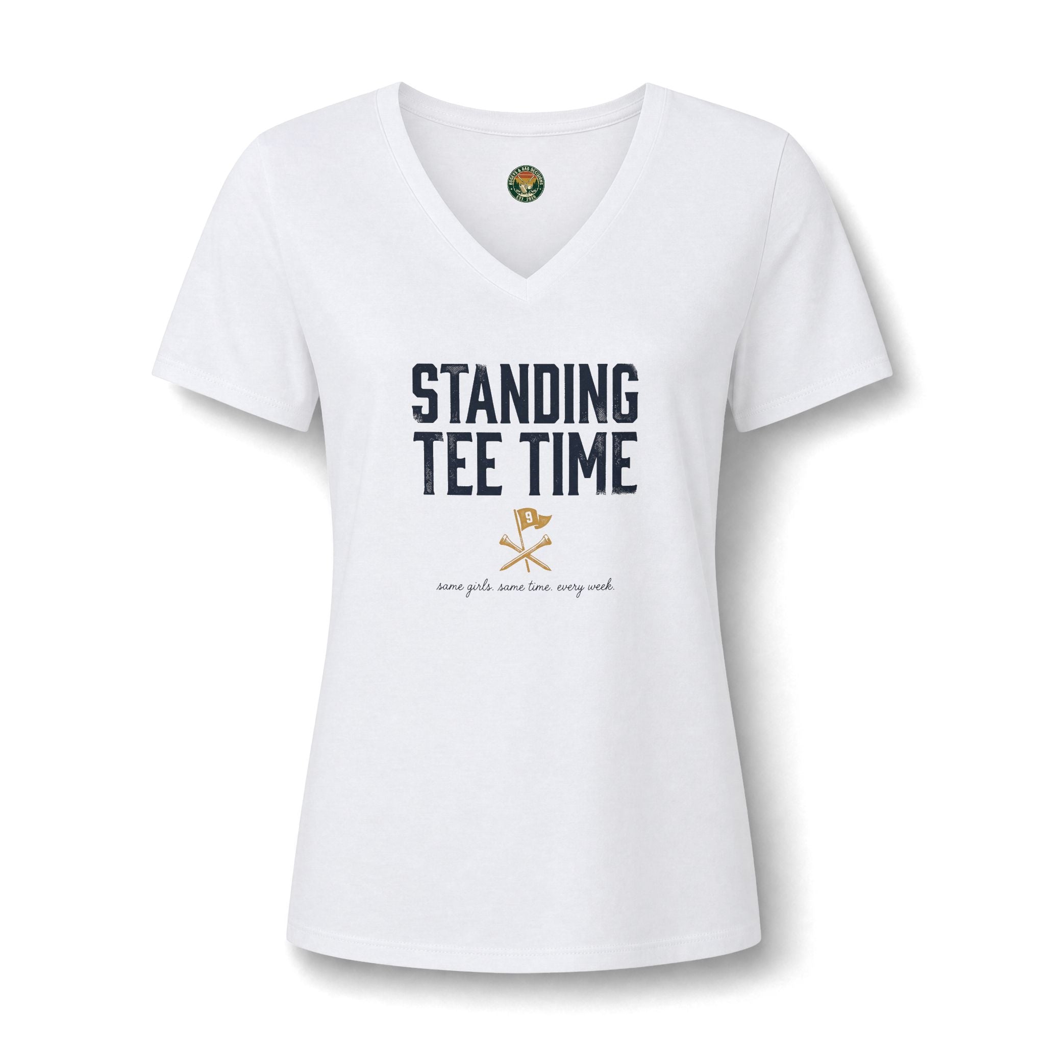 Standing Tee Time V-Neck Tee — Back Nine Bettys