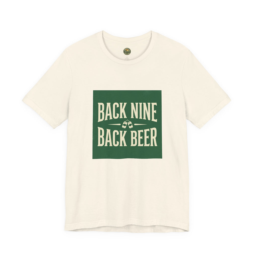 "Back Nine Back Beer" golf and beer tee — vintage typography