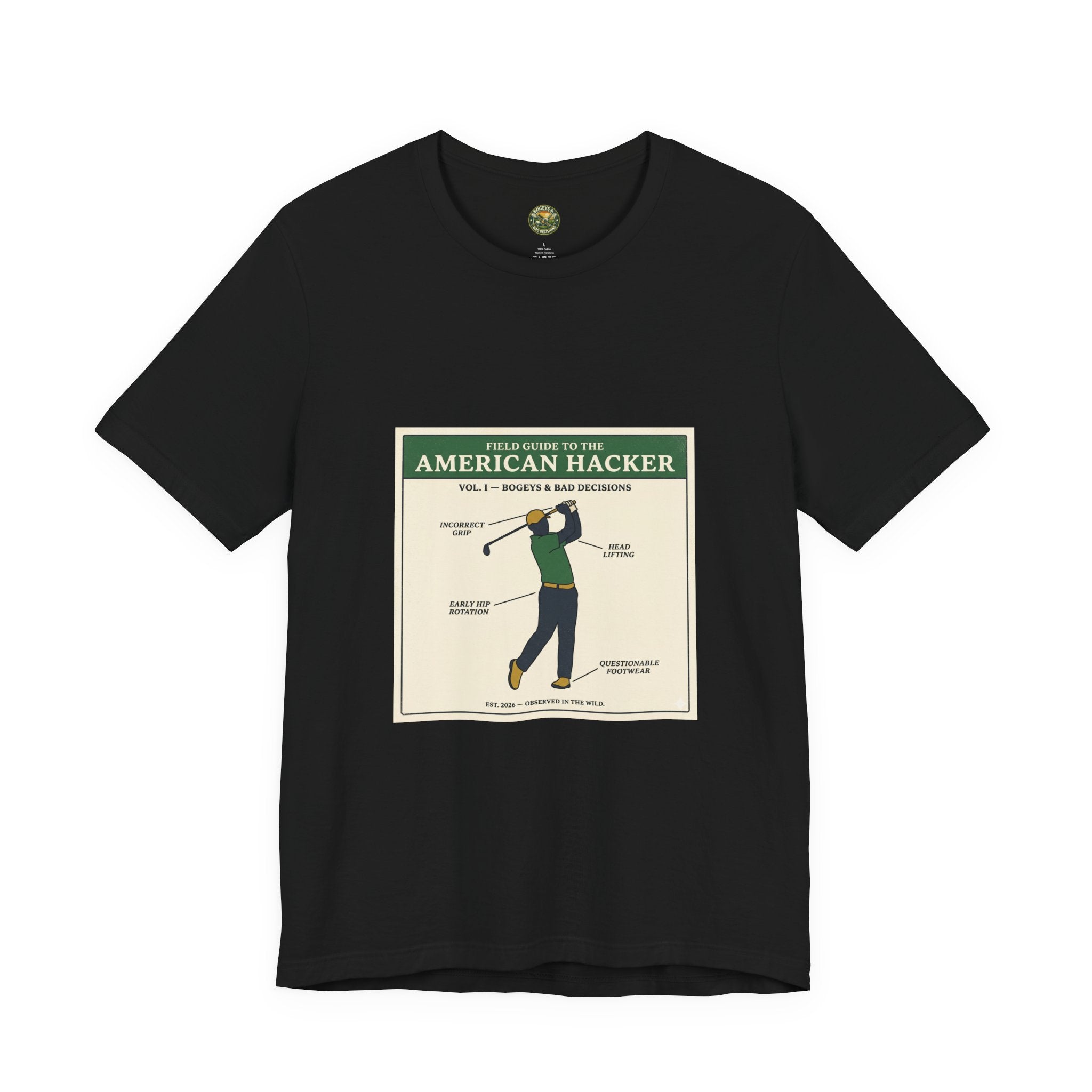 Funny golf swing field guide t-shirt — Bogeys & Bad Decisions
