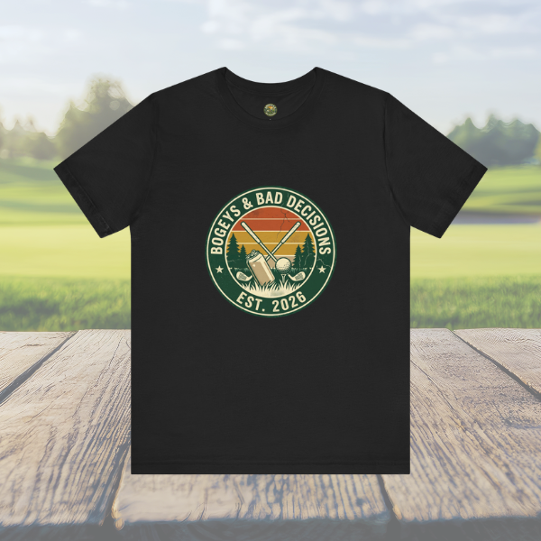 Bogeys & Bad Decisions Logo Tee - Vintage Sunset Badge