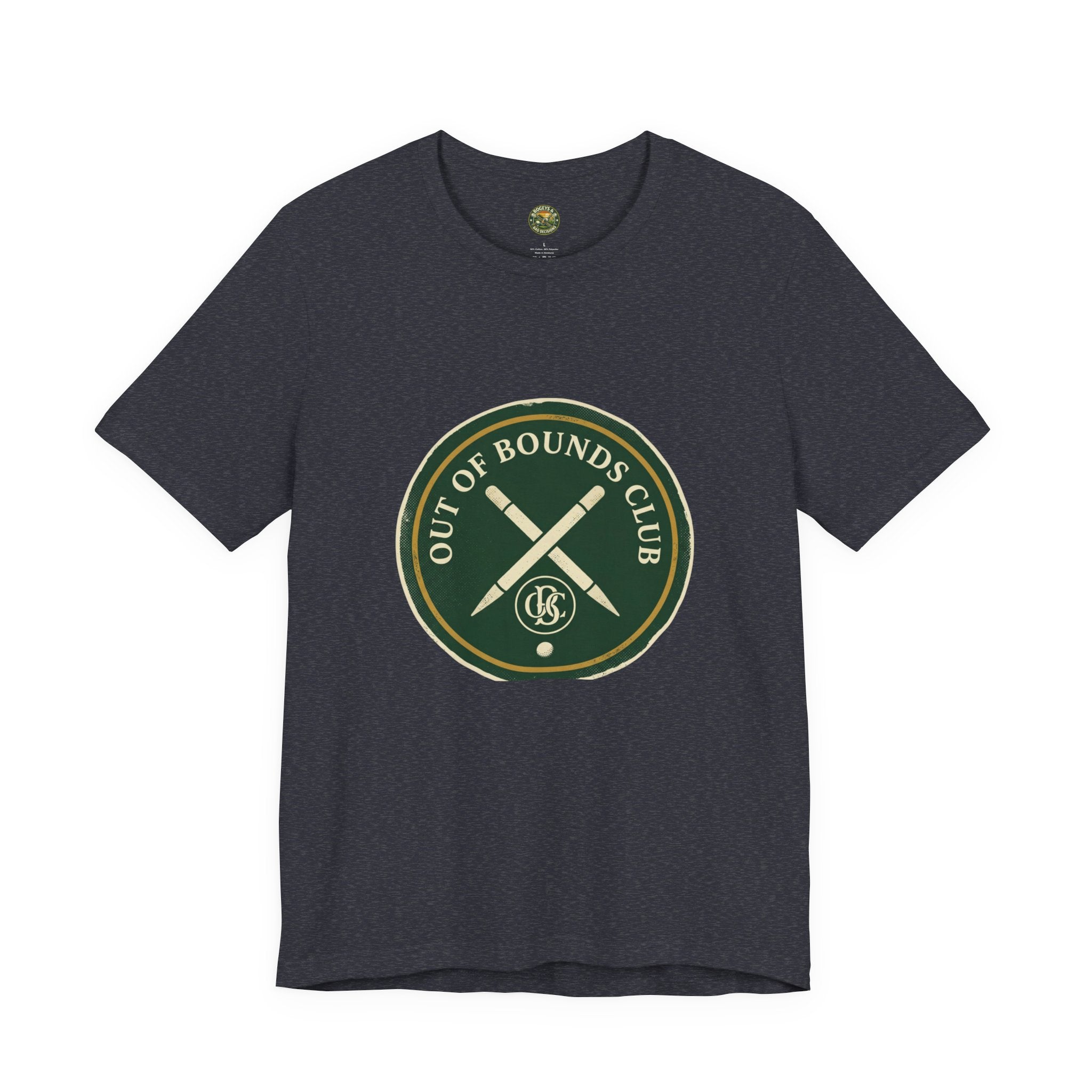 Minimal vintage country club parody tee — crossed stakes design
