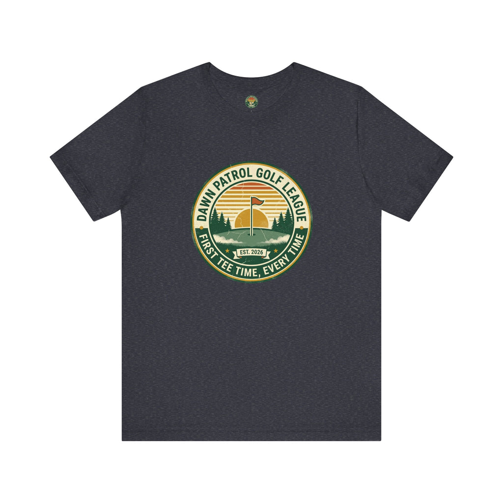 Dawn Patrol Golf League Badge Tee — Sunrise Crest