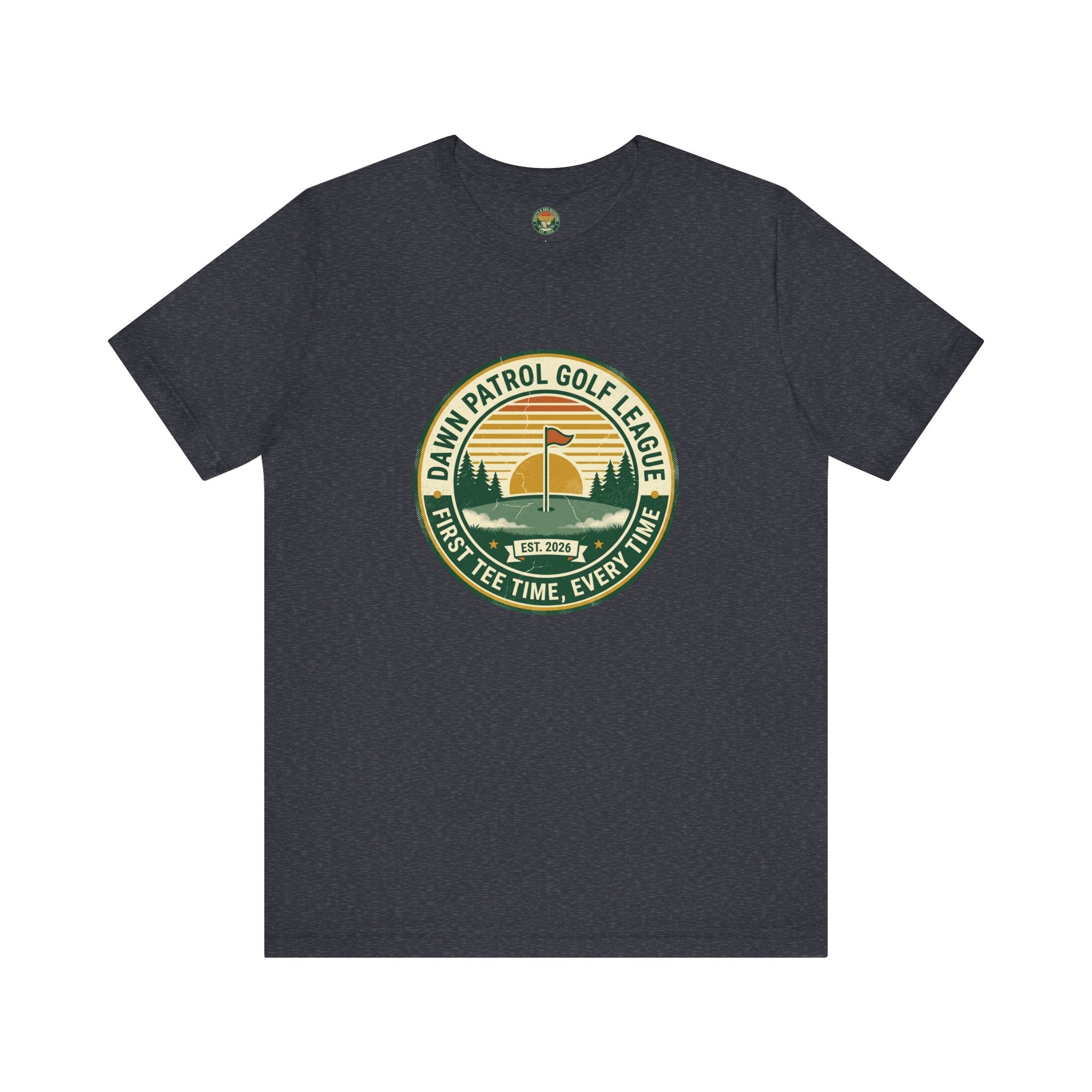 Dawn Patrol Golf League Badge Tee — Sunrise Crest