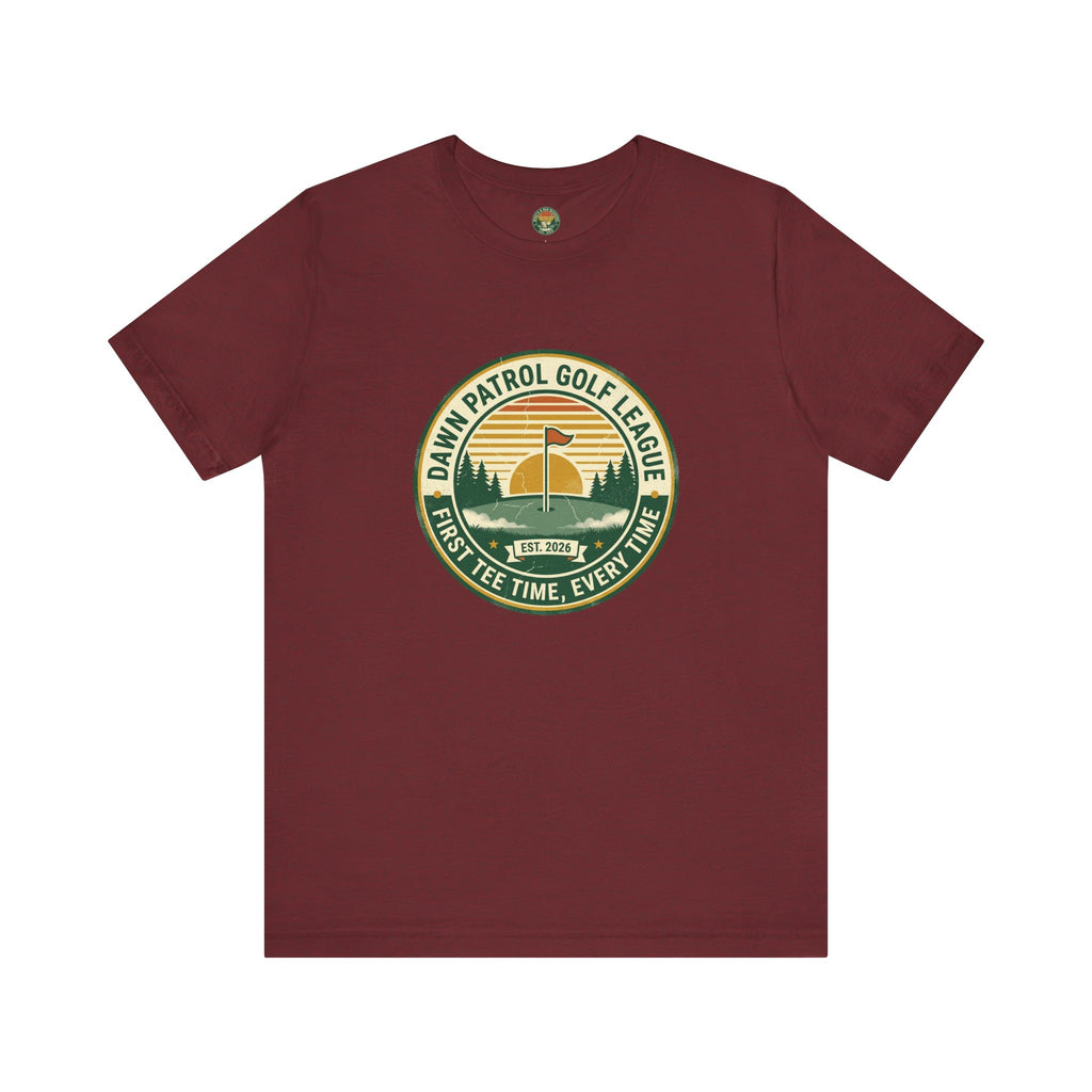 Dawn Patrol Golf League Badge Tee — Sunrise Crest