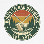 Bogeys & Bad Decisions Logo Tee - Vintage Sunset Badge