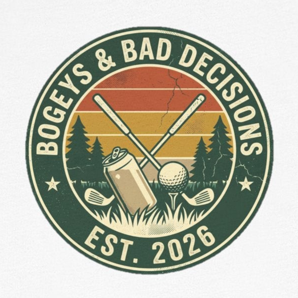 Bogeys & Bad Decisions Logo Tee - Vintage Sunset Badge