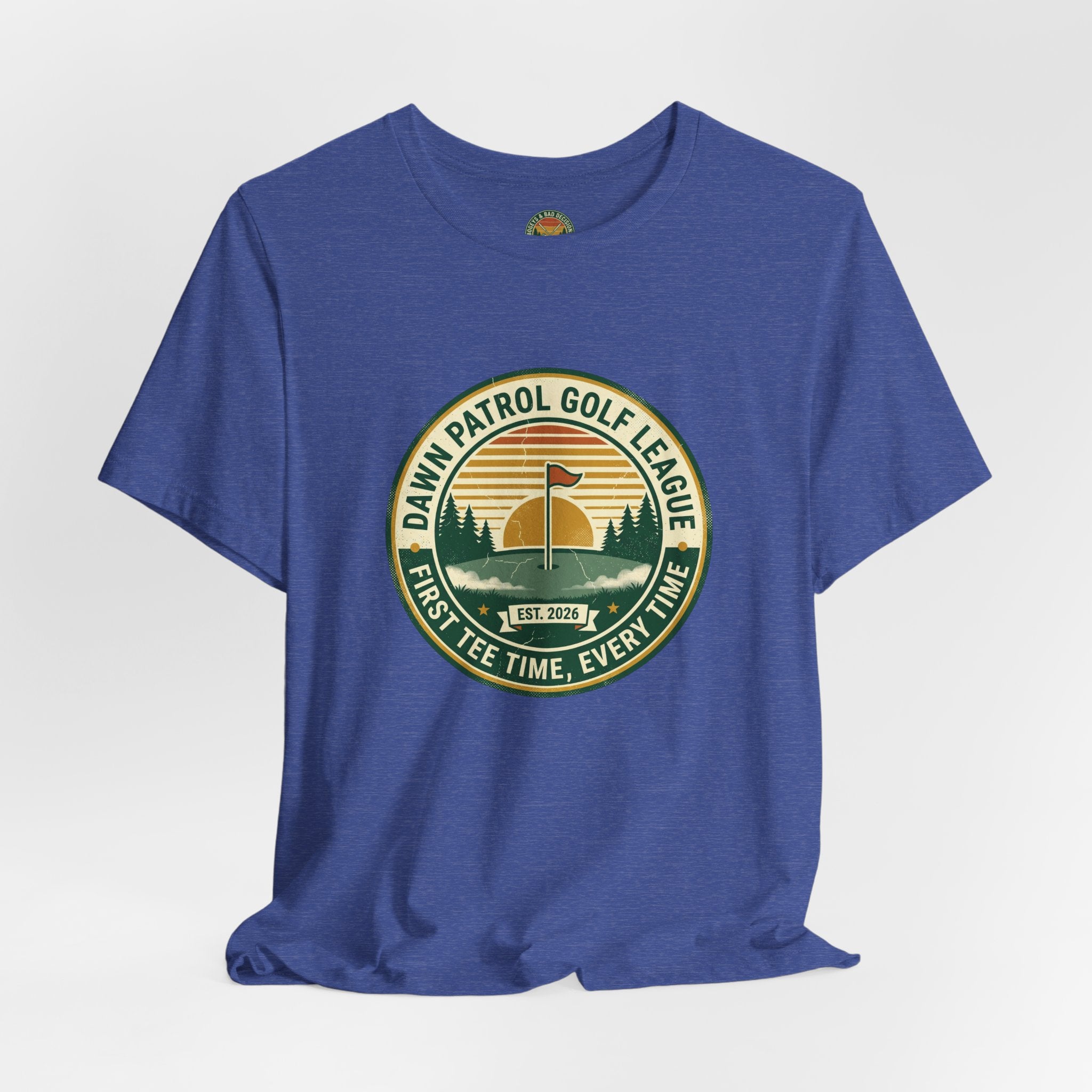 Dawn Patrol Golf League Badge Tee — Sunrise Crest