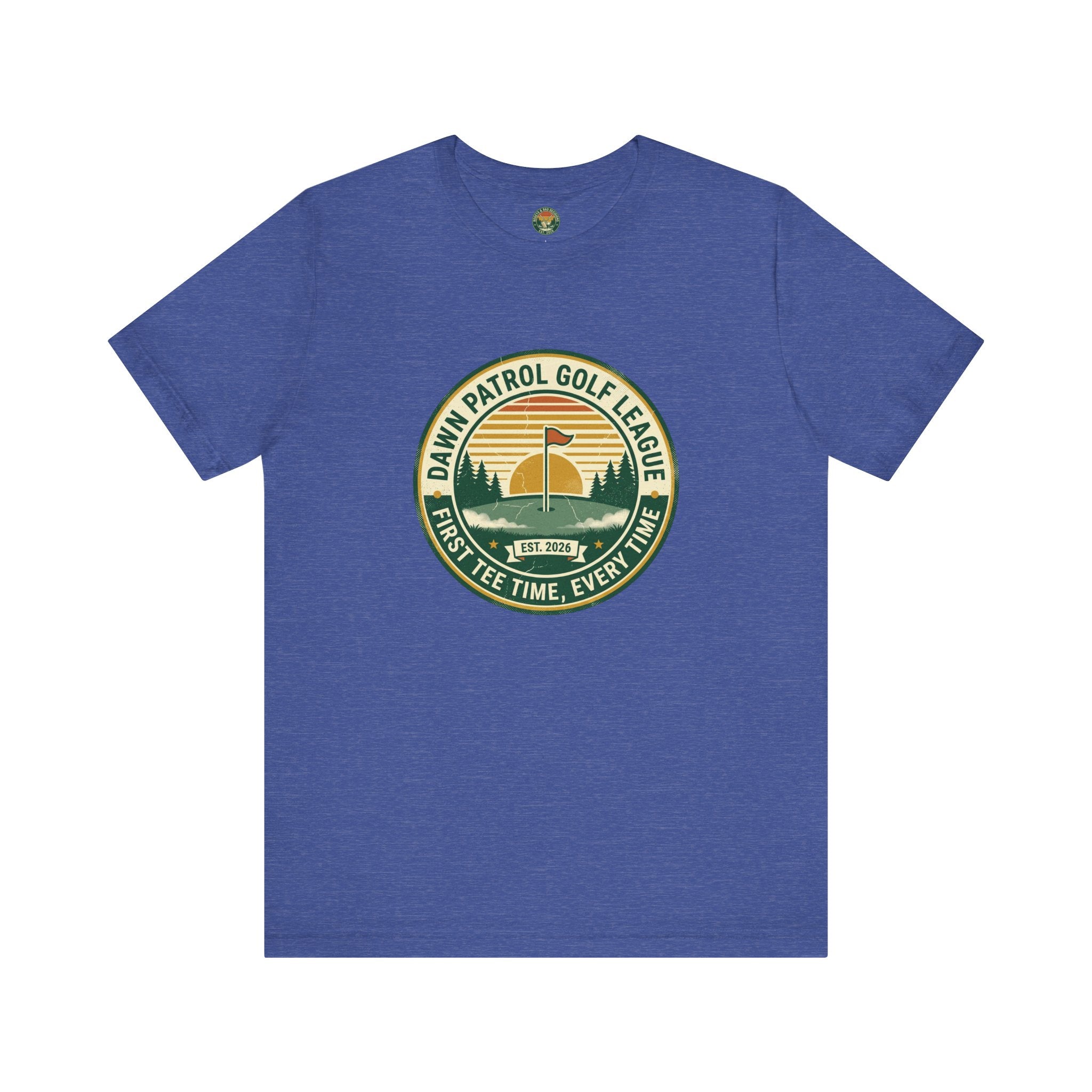 Dawn Patrol Golf League Badge Tee — Sunrise Crest