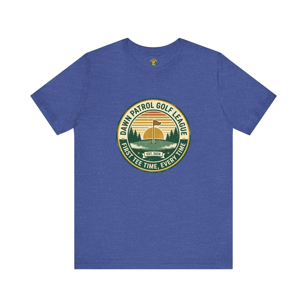 Dawn Patrol Golf League Badge Tee — Sunrise Crest