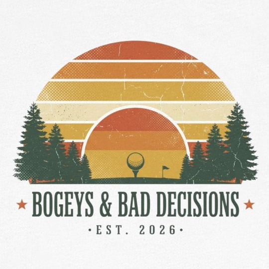 Bogeys & Bad Decisions Tee — Sunset Stripe Solo