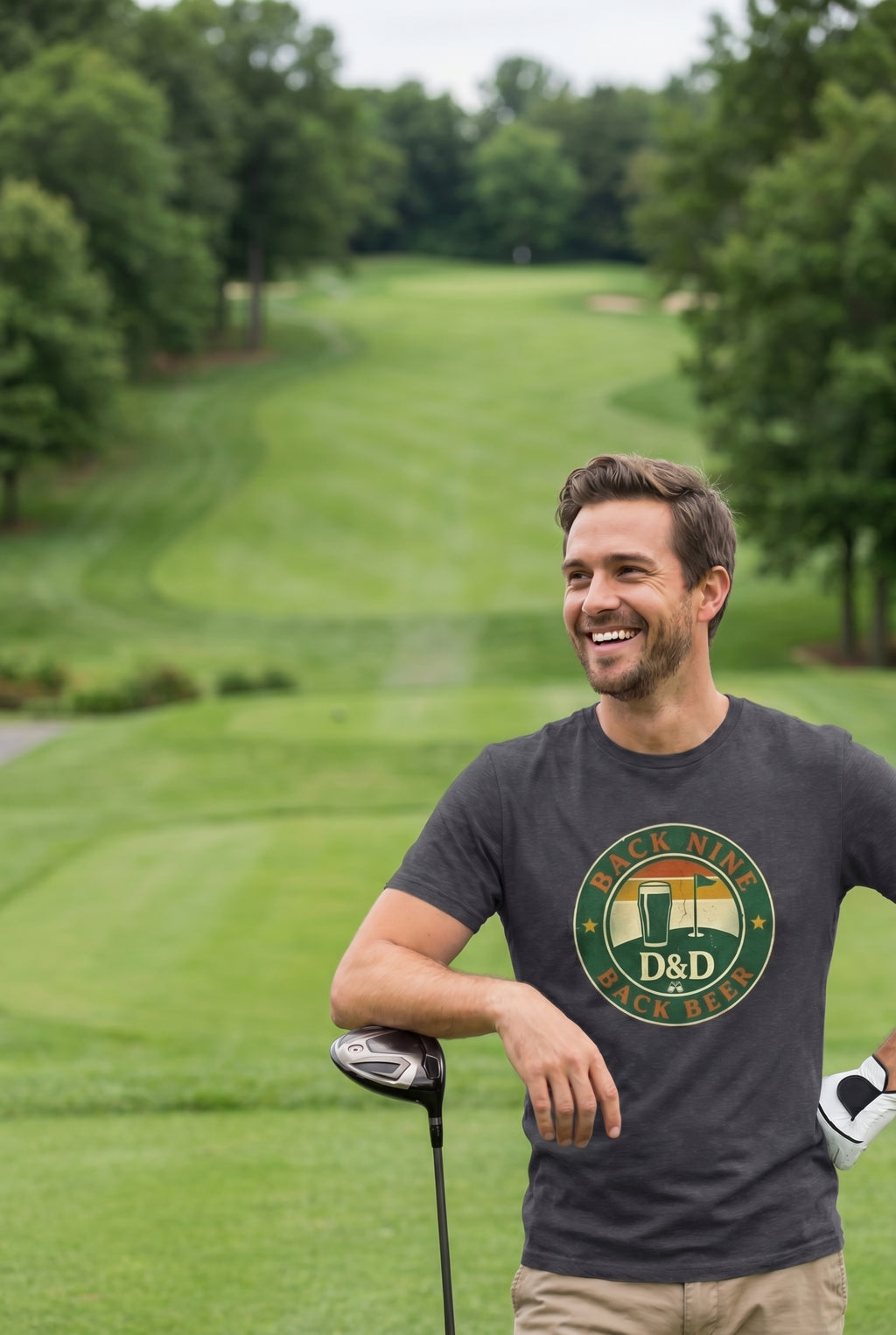 Back Nine Back Beer - Vintage Golf Sunset Badge Tee