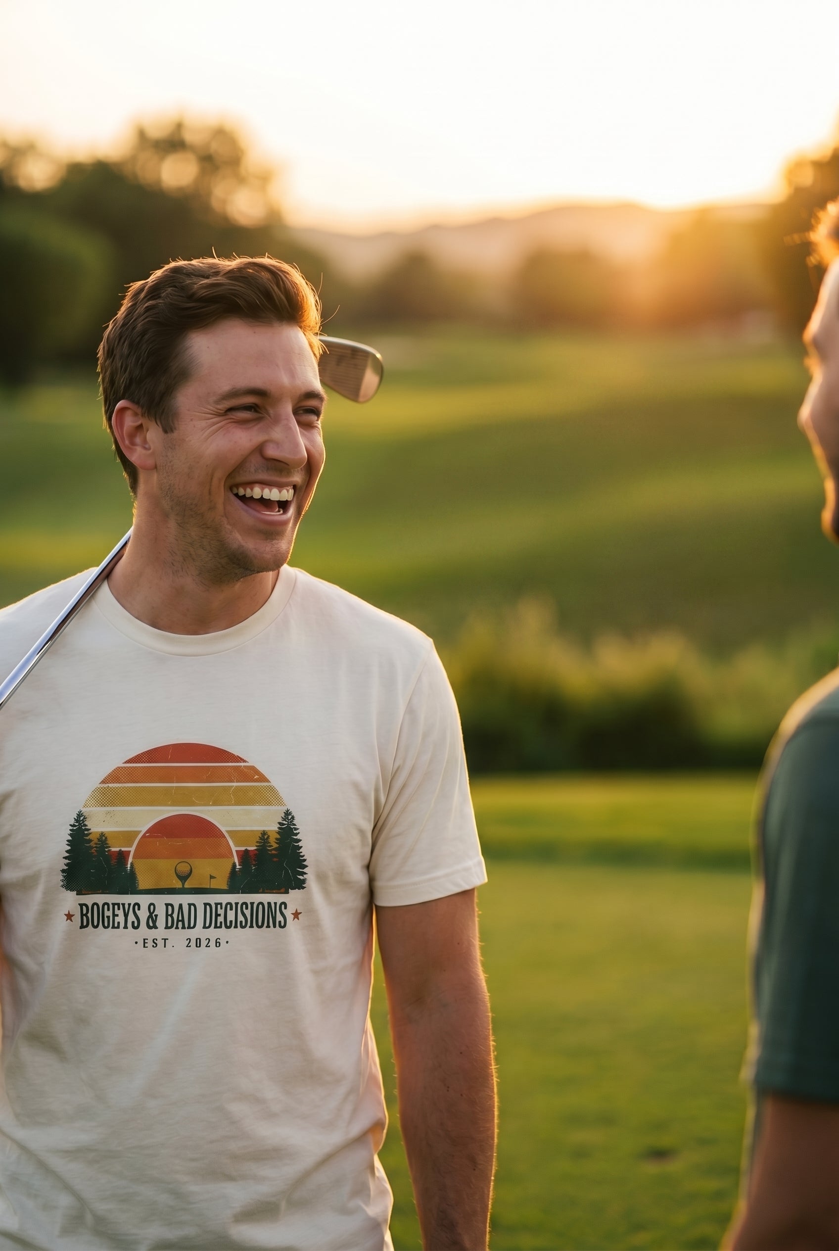 Bogeys & Bad Decisions Tee — Sunset Stripe Solo