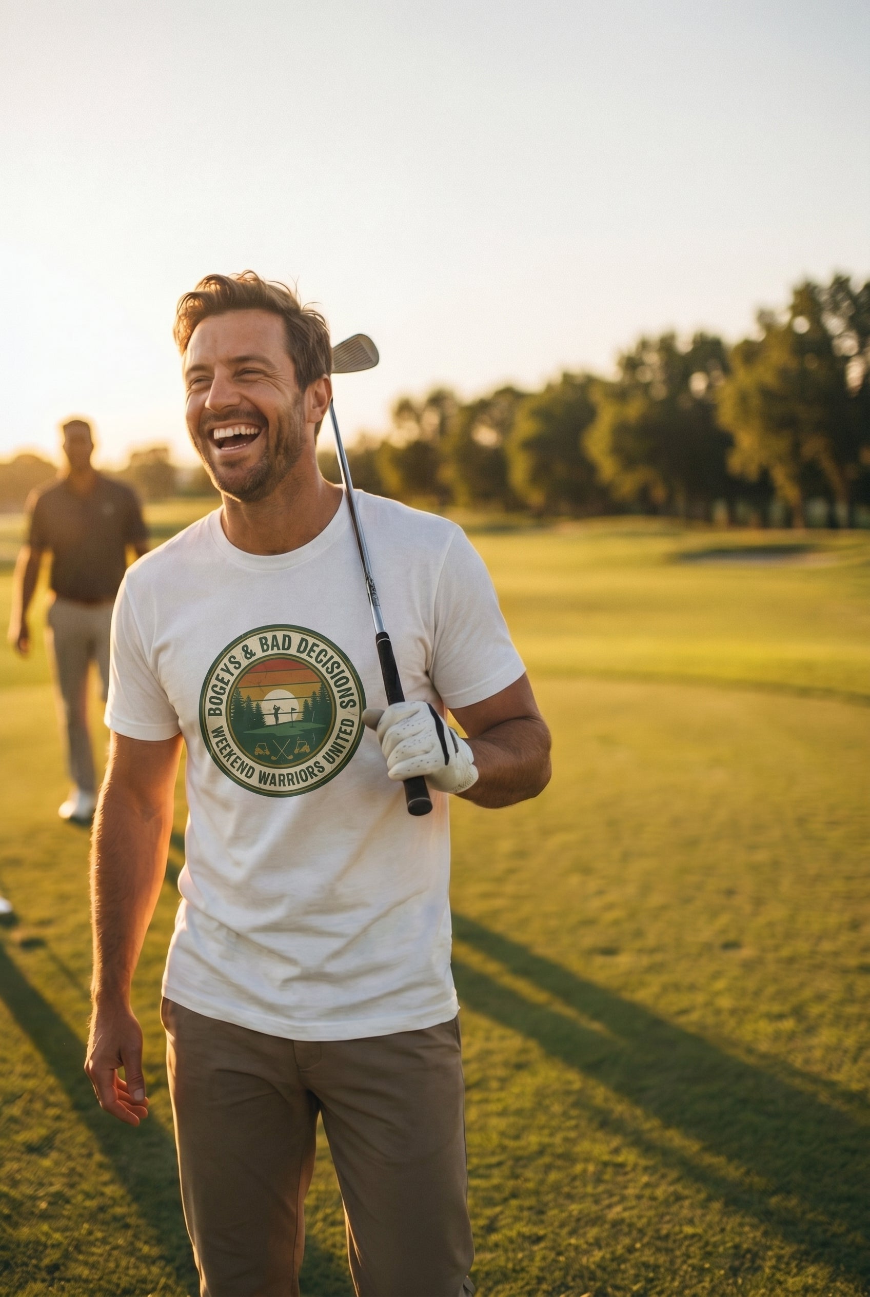 Bogeys & Bad Decisions Tee - Weekend Warriors Sunset Badge