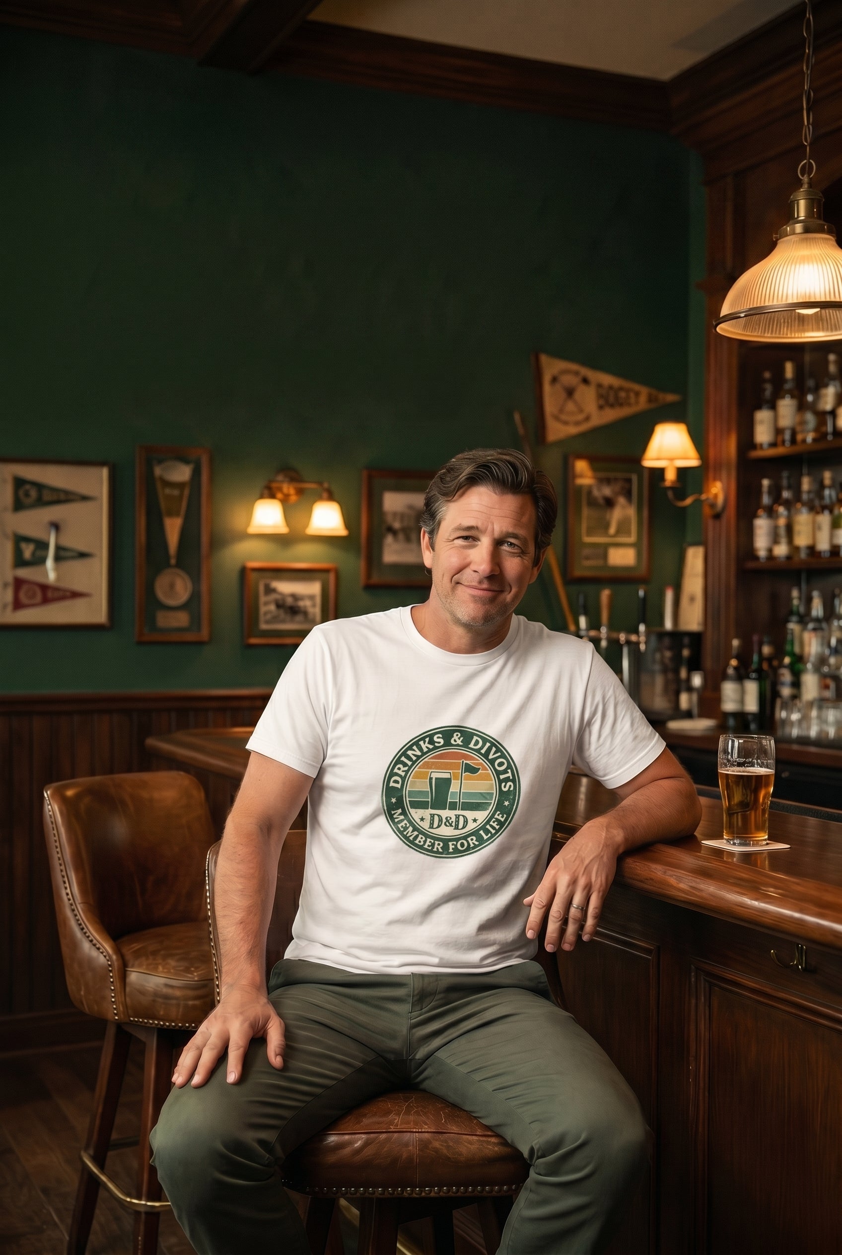 Drinks & Divots Member For Life Tee — Sunset Badge