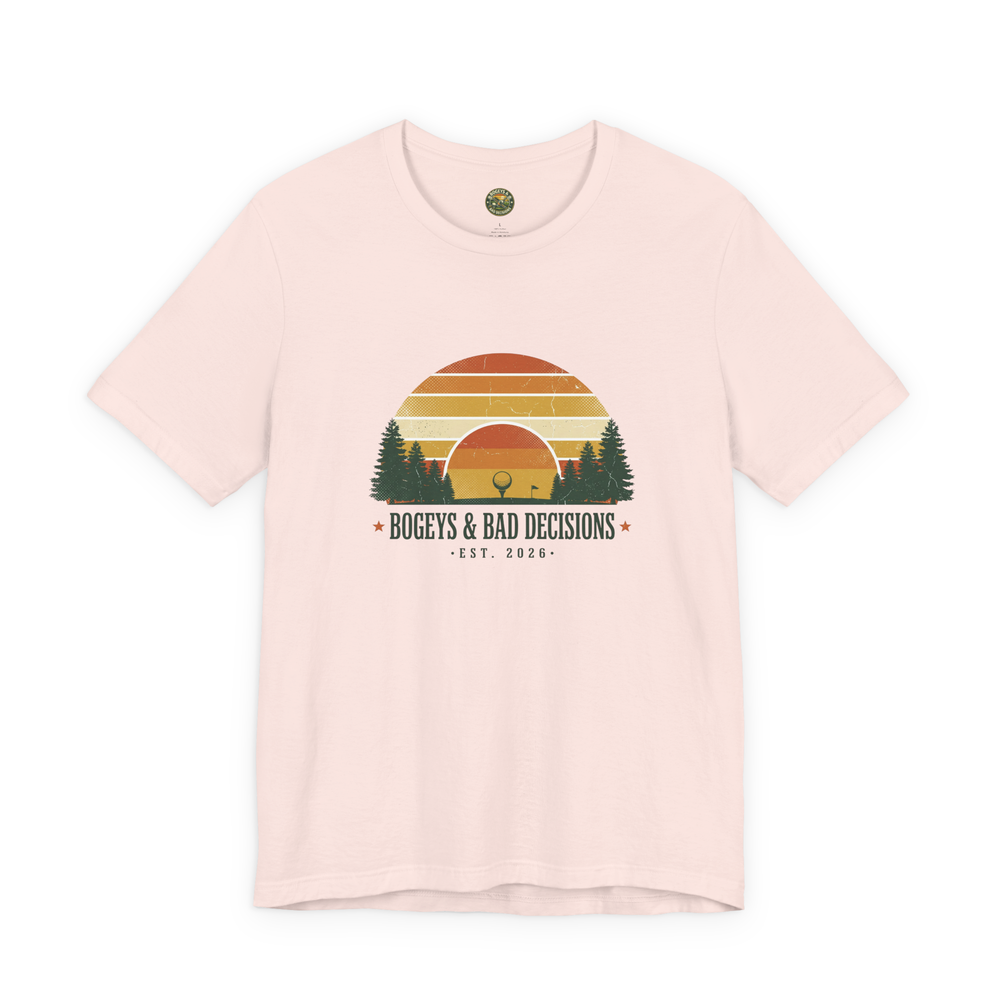 Bogeys & Bad Decisions Tee — Sunset Stripe Solo