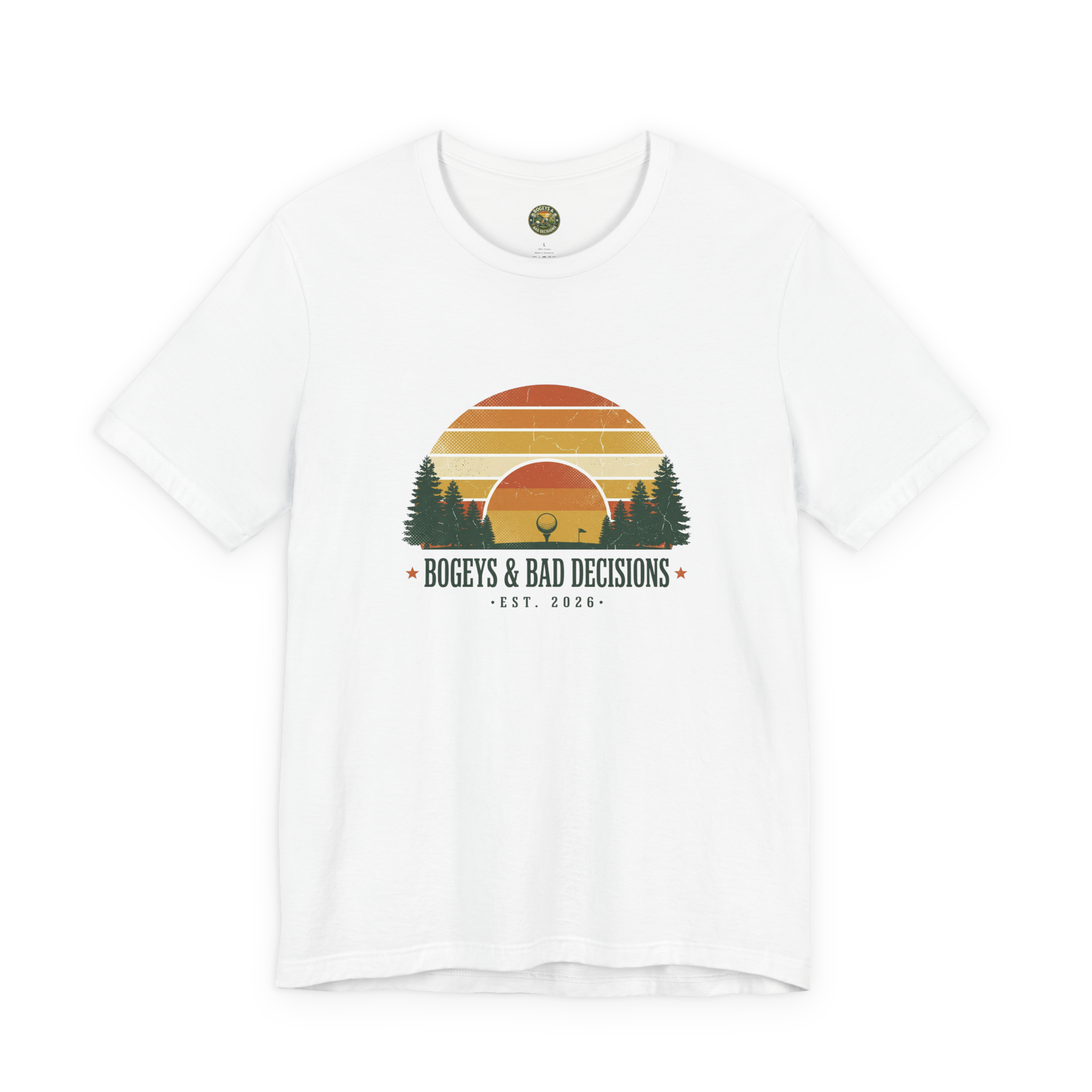 Bogeys & Bad Decisions Tee — Sunset Stripe Solo