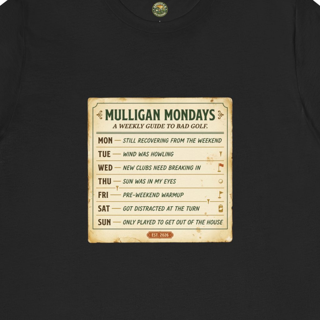 Mulligan Mondays Tee — Weekly Excuse Calendar