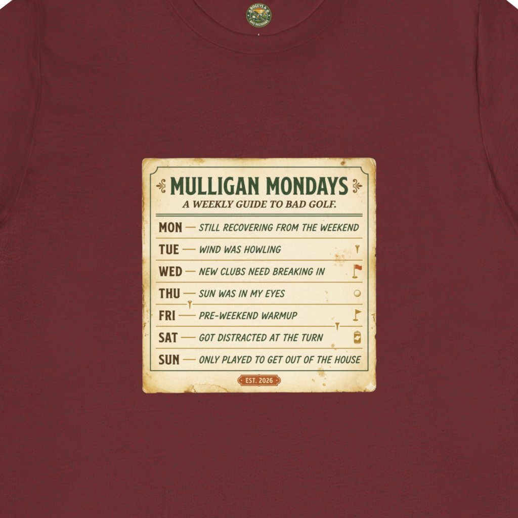 Mulligan Mondays Tee — Weekly Excuse Calendar