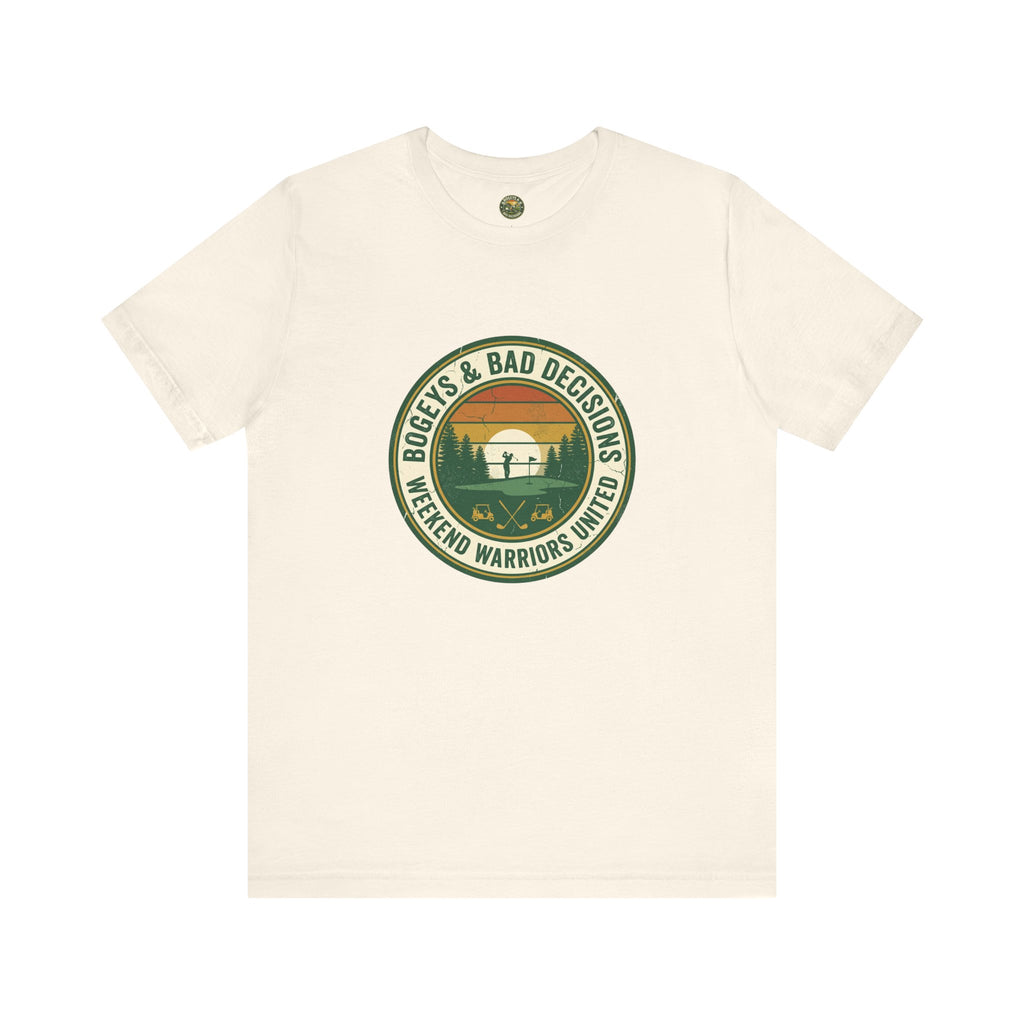 Bogeys & Bad Decisions Tee - Weekend Warriors Sunset Badge