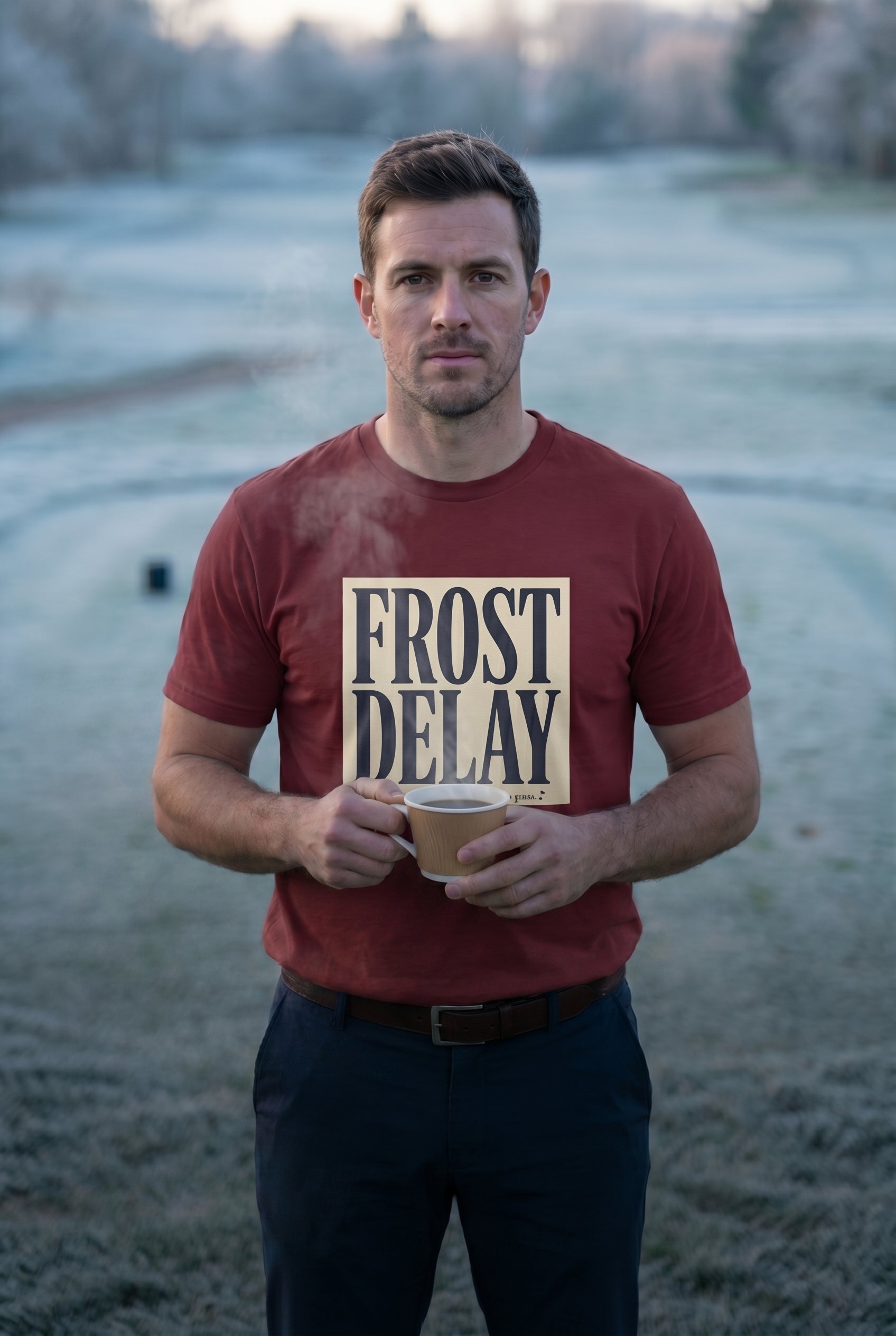 Frost Delay Tee — Early-Morning Golf Typography