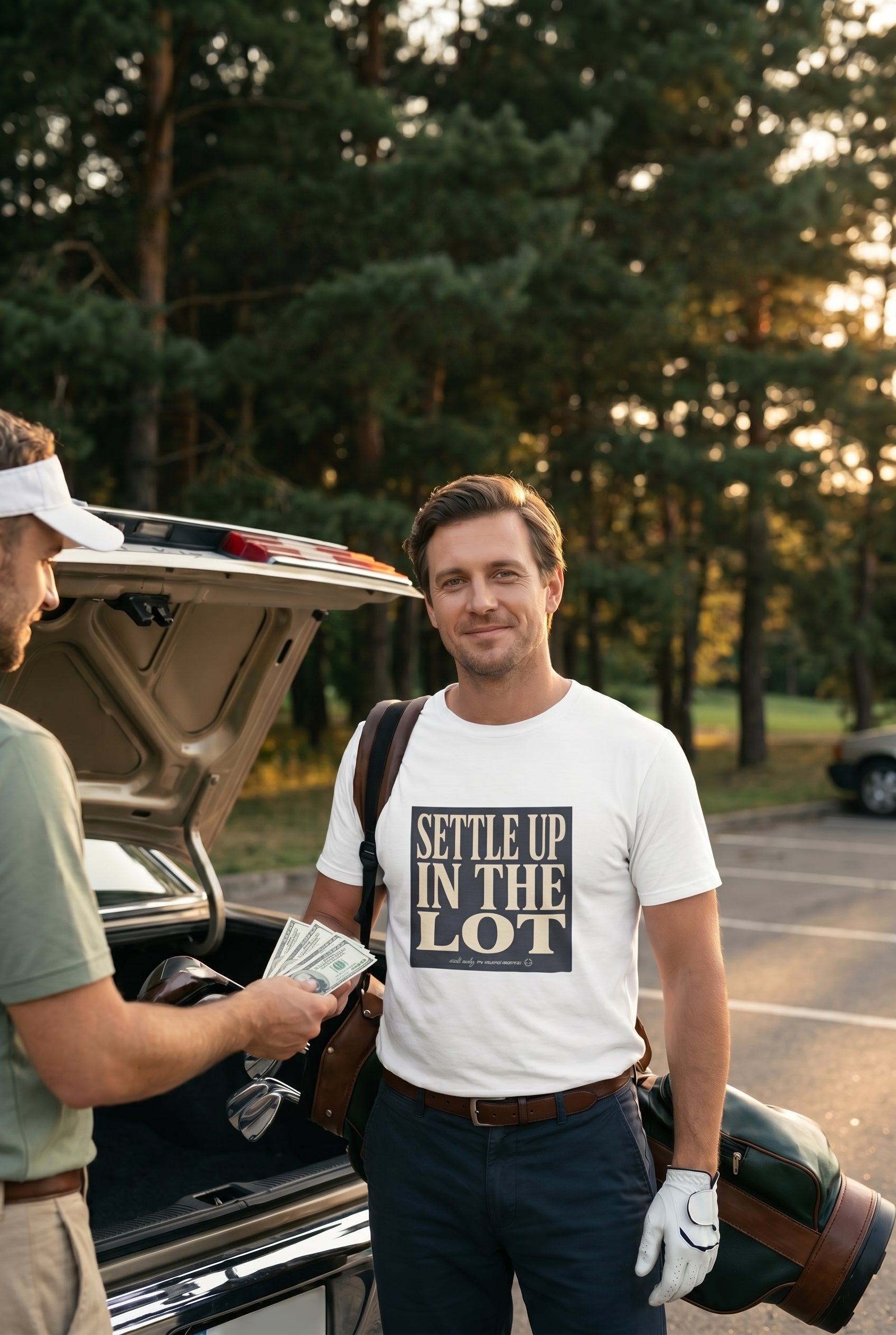 Settle Up In The Lot Tee — Golf Gambling Typography