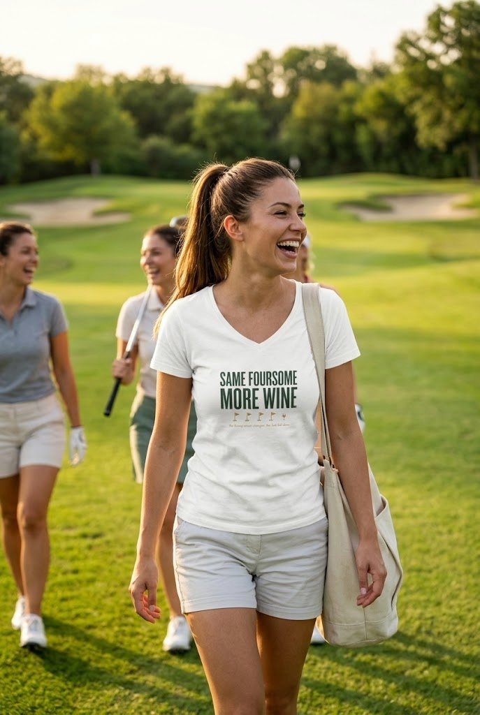 Same Foursome, More Wine V-Neck Tee — Back Nine Bettys